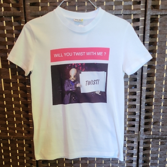 Miu Miu White Tee with Gold Pin Detail - Picture 1 of 6